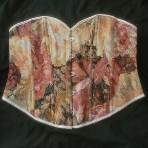 NWT Vintage Floral Embroidered Boned Lace-Up Corset Bustier